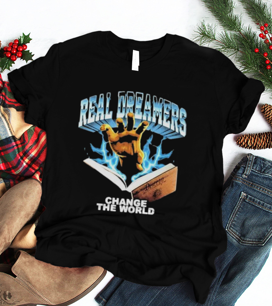 REAL DREAMERS HAND OF CHANGE THE WORLD POETRY BOOK LIGHTNING T-Shirt