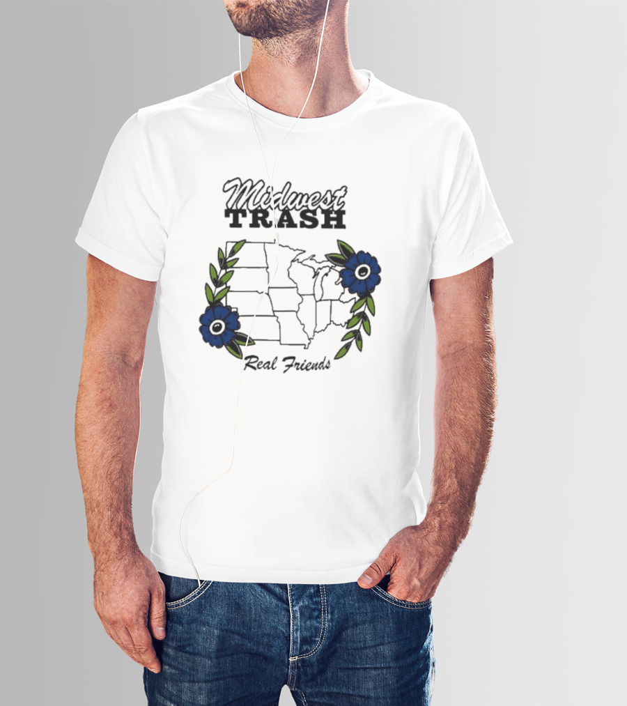 Midwest Trash Real Friends Map With Flowers T-Shirt