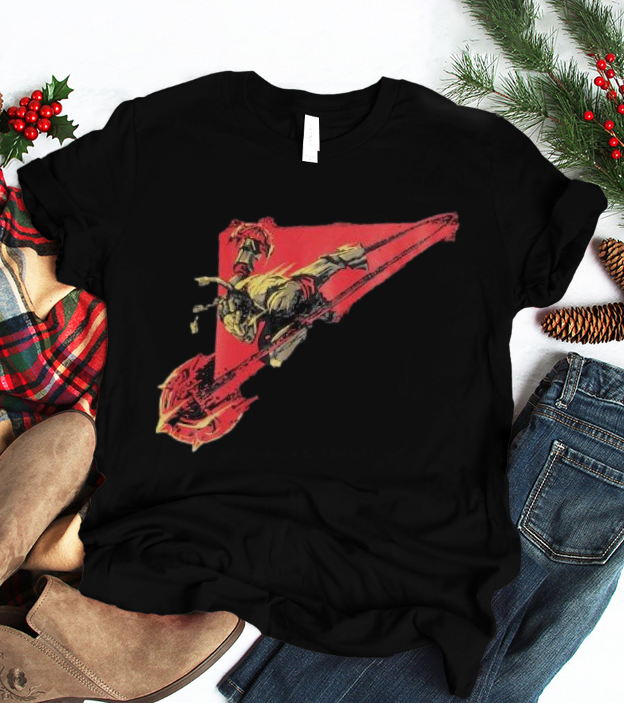 Arcane Ambessa Warrior Riding Battle Axe On Red Triangular Path T-Shirt