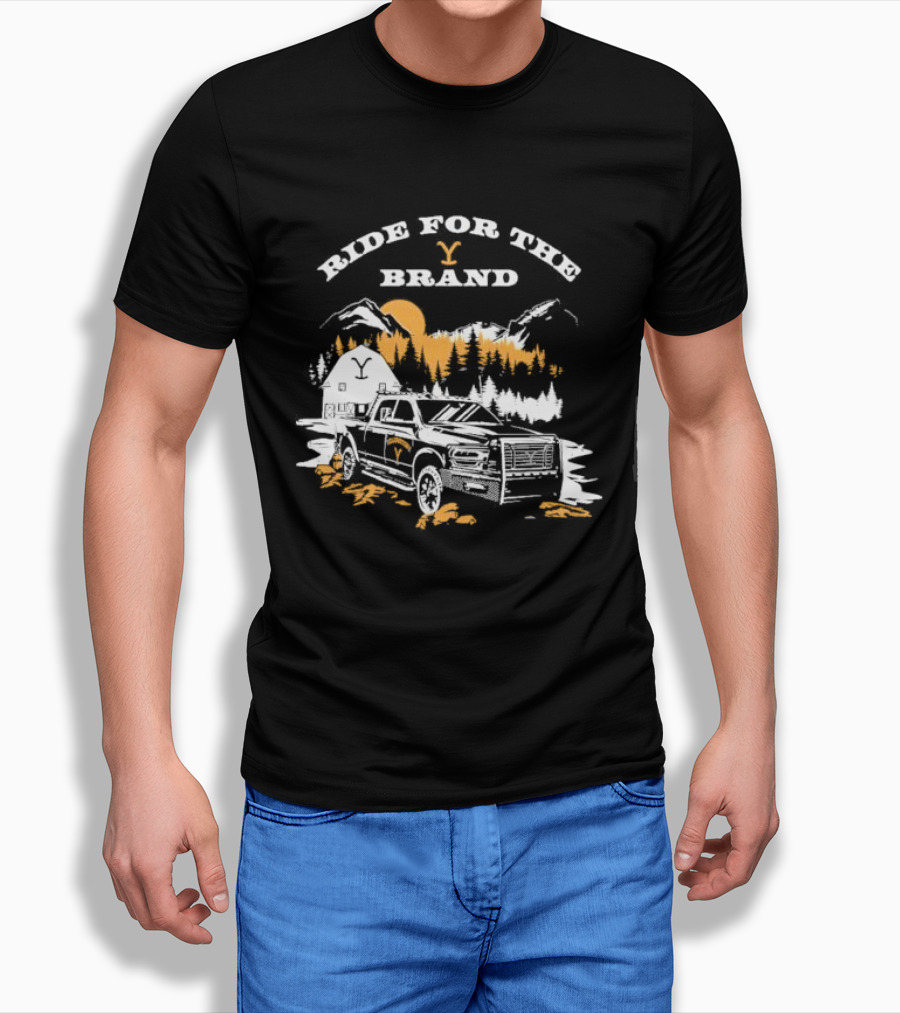 Ride For The Brand Yellowstone Truck Mountains Forest Cabin T-Shirt