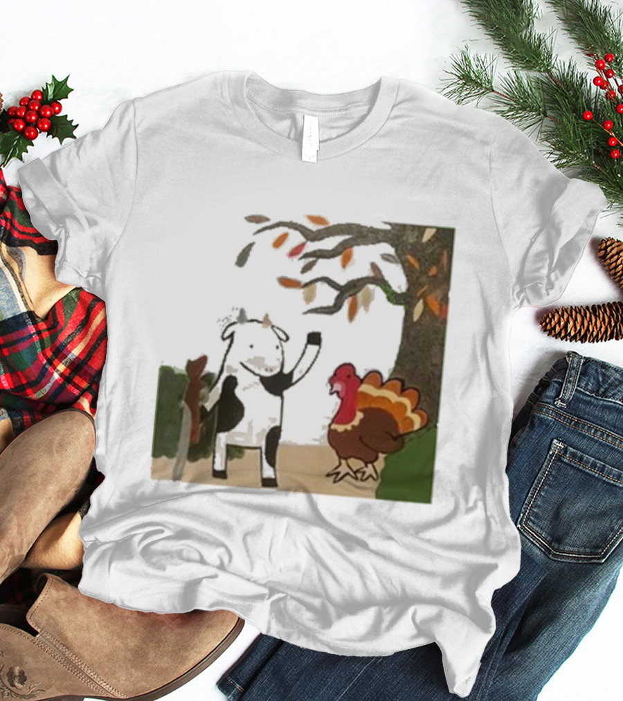 Leanbeefpatty Turkey Time Cow Under Autumn Tree T-Shirt