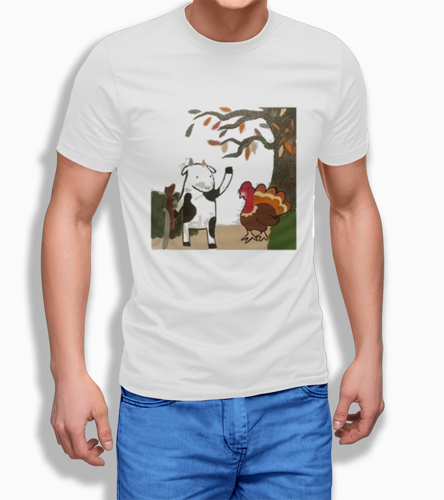 Leanbeefpatty Turkey Time Cow Under Autumn Tree T-Shirt