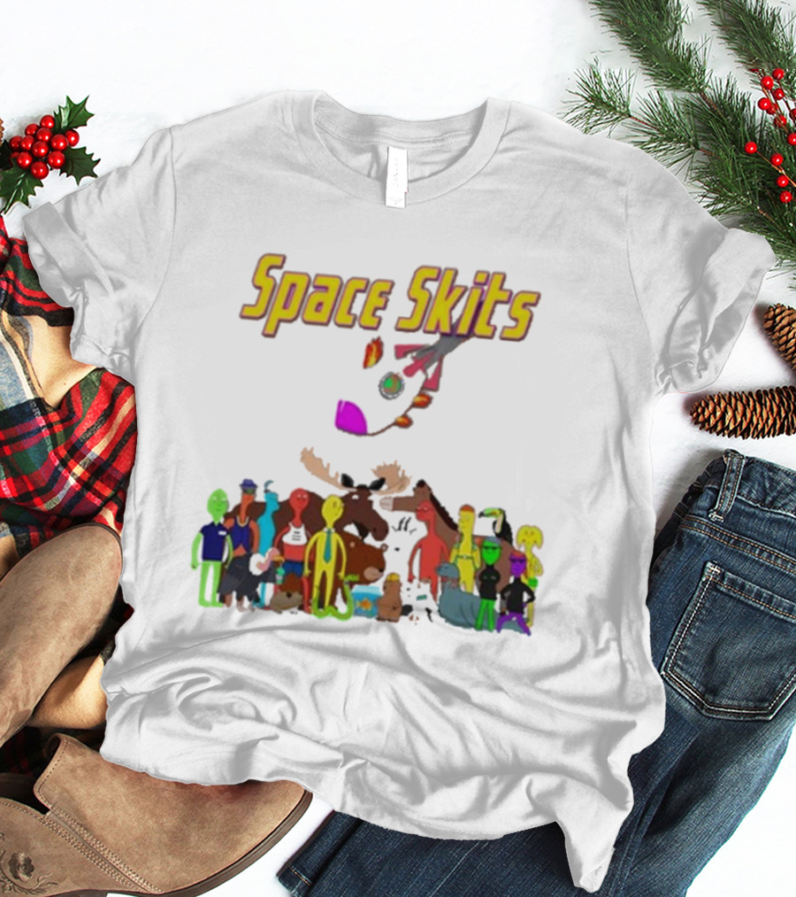 Space Skits Cartoon Characters And Whimsical Alien Crew T-Shirt