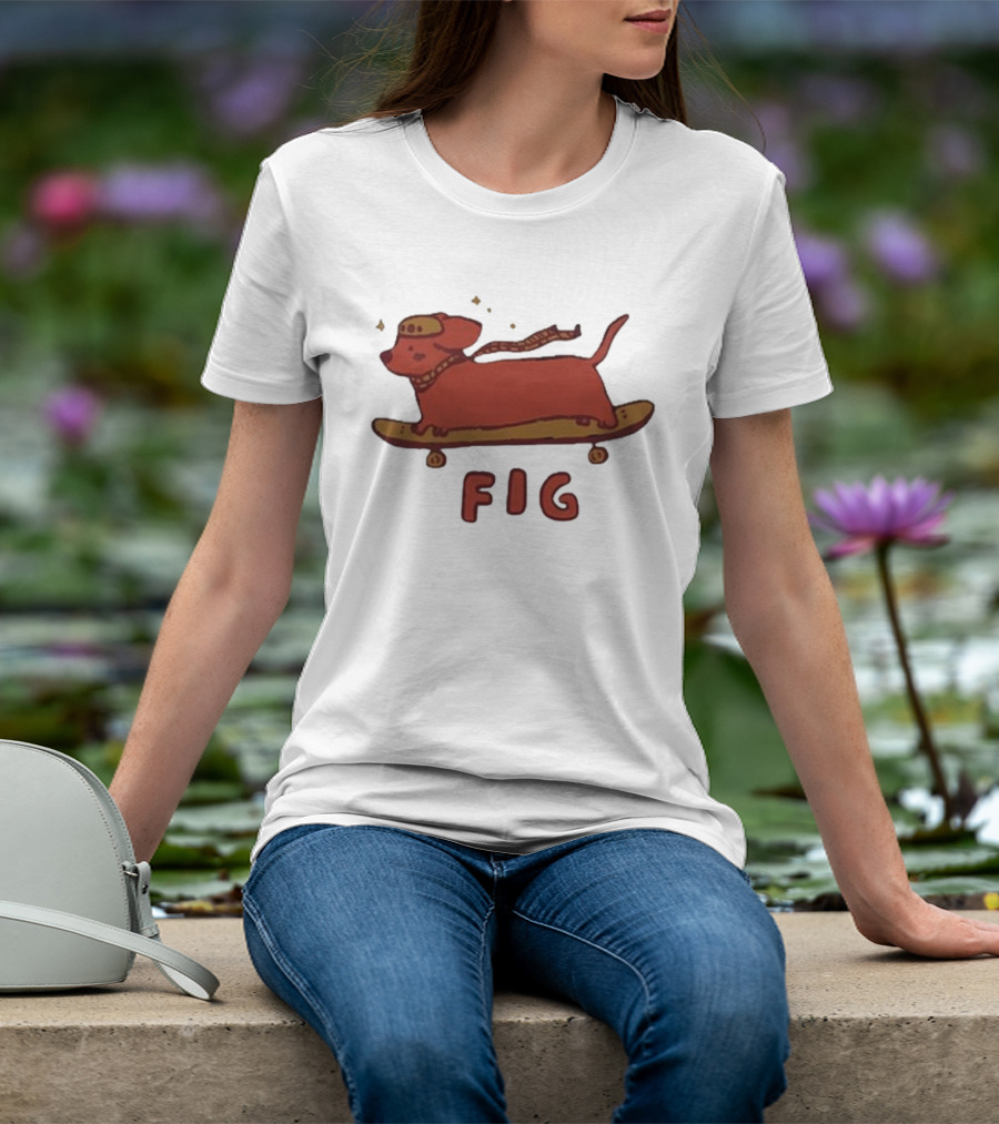 FIG Woof Skateboarding Dog With Hat And Scarf T-Shirt
