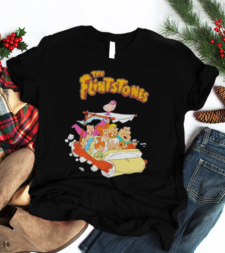 The Flintstones Family Adventure In Iconic Prehistoric Car T-Shirt