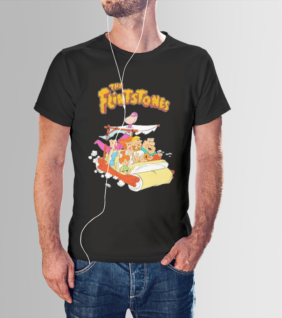 The Flintstones Family Adventure In Iconic Prehistoric Car T-Shirt
