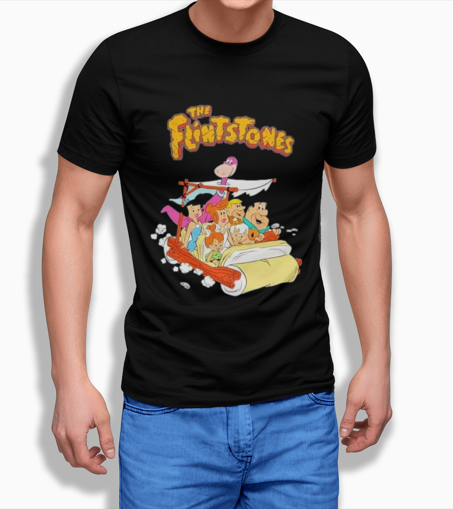 The Flintstones Family Adventure In Iconic Prehistoric Car T-Shirt