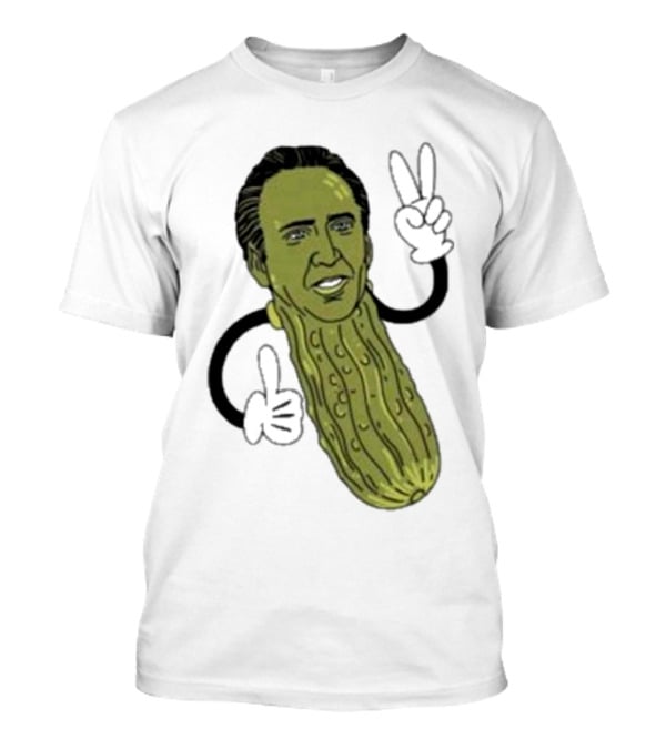 Picolas Cage Nick Cage Pickle Character With Peace Sign Christmas T-Shirt