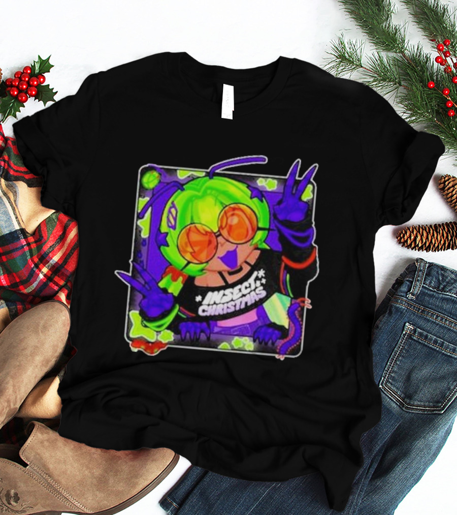 Izzy Gijinka Insect Christmas Peace Pose With Bright Colors And Glasses T-Shirt