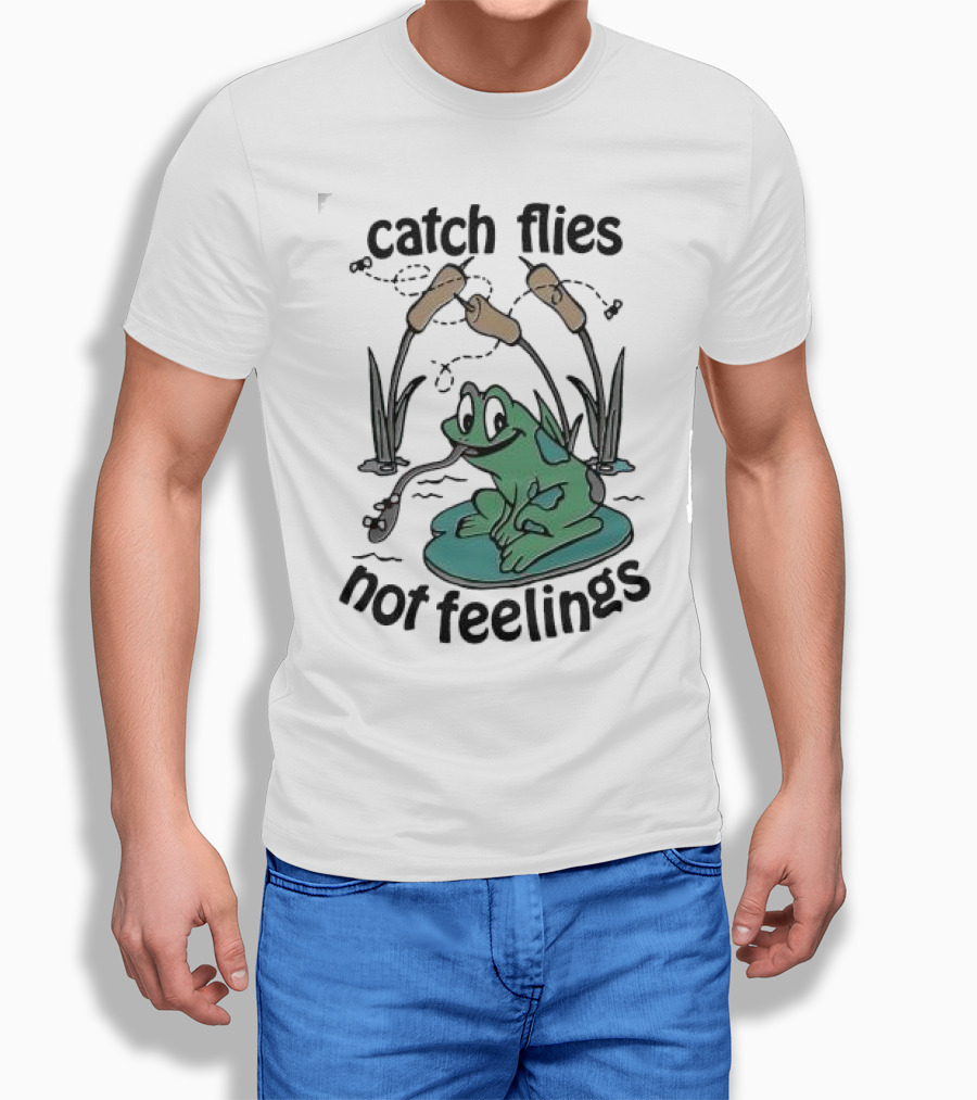 Catch Flies Not Feelings Frog On Lily Pad With Swirling Flies T-Shirt