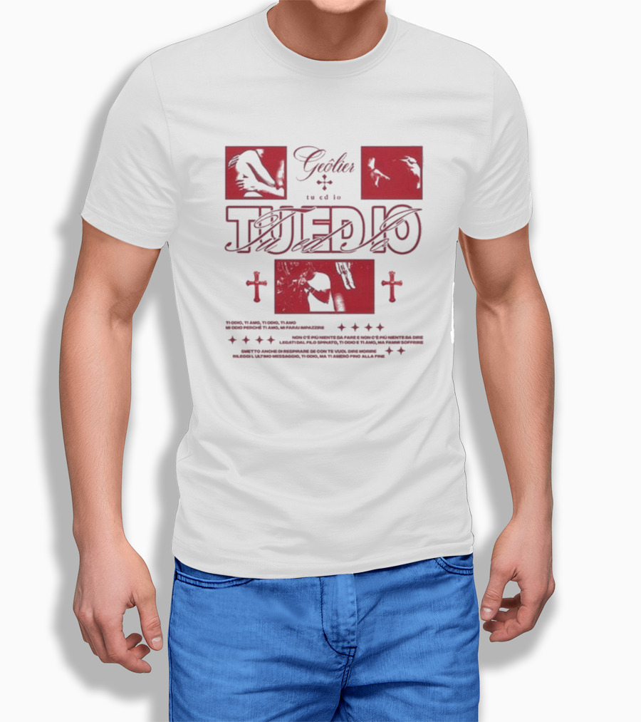 Tu Ed Io Geolier Iconic Visual Elements and Text T-Shirt