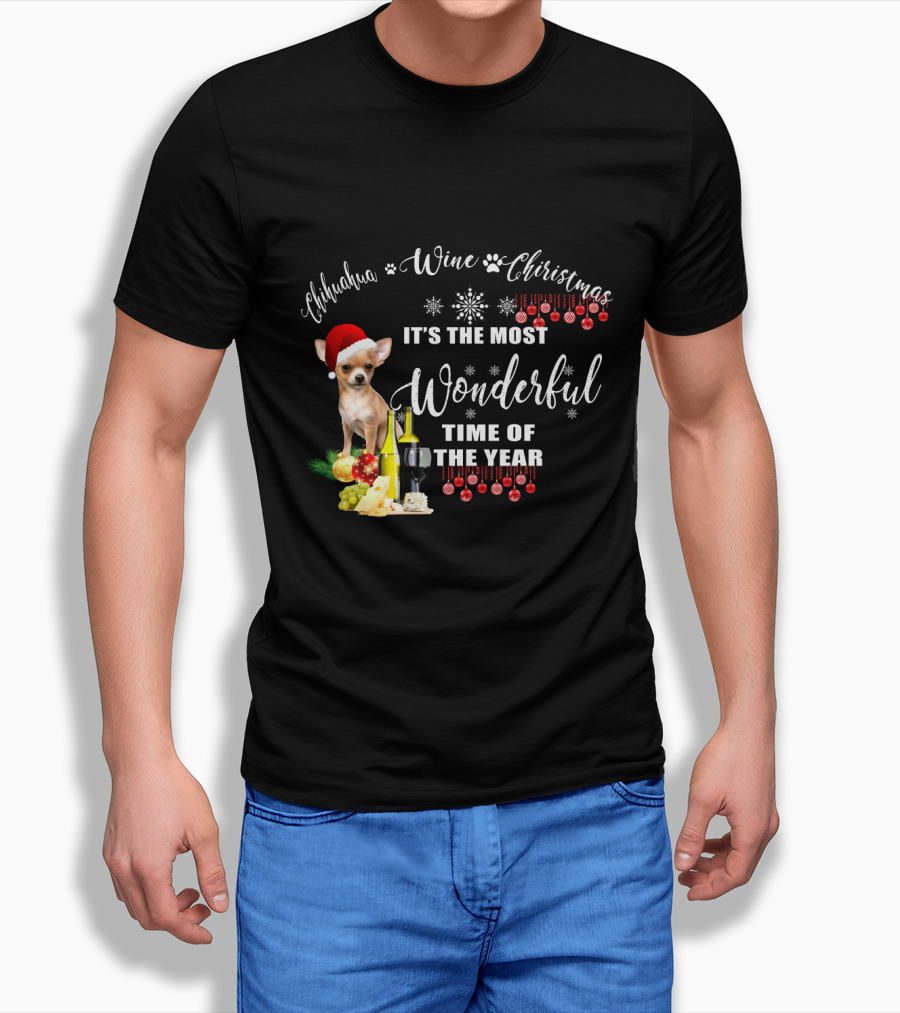 Chihuahua Wine Christmas It's The Most Wonderful Time Of The Year T-Shirt