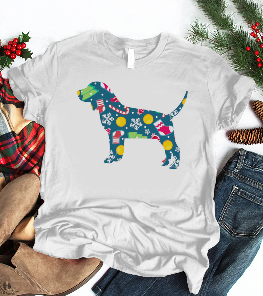 Dog Lover Christmas Beagle With Festive Floral T-Shirt
