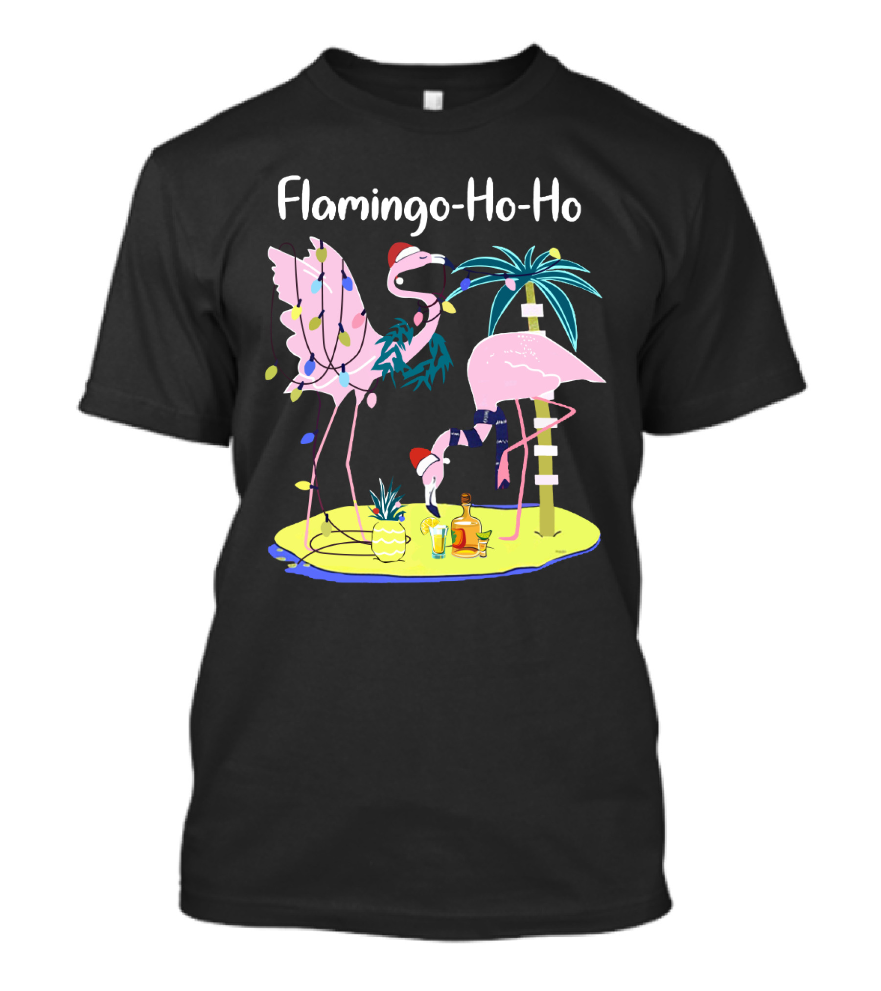 Flamingo Ho Ho Tequila Wine Island Holiday Party T-Shirt