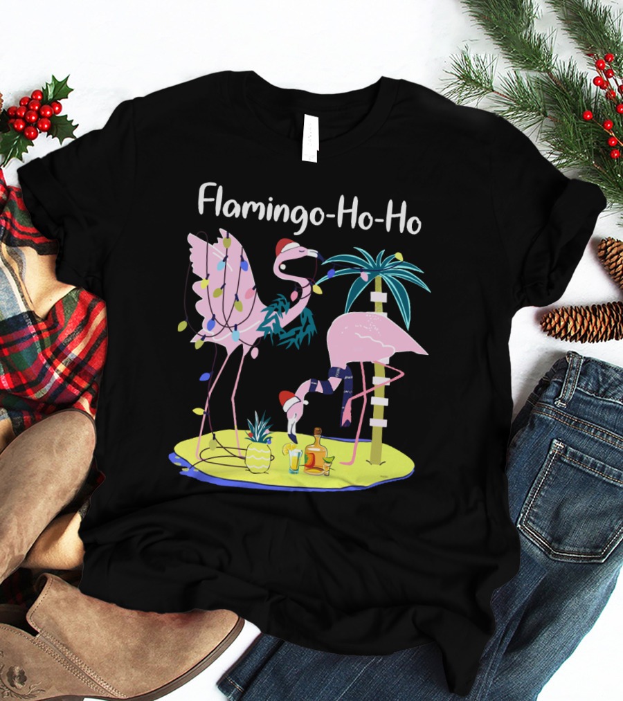 Flamingo Ho Ho Tequila Wine Island Holiday Party T-Shirt