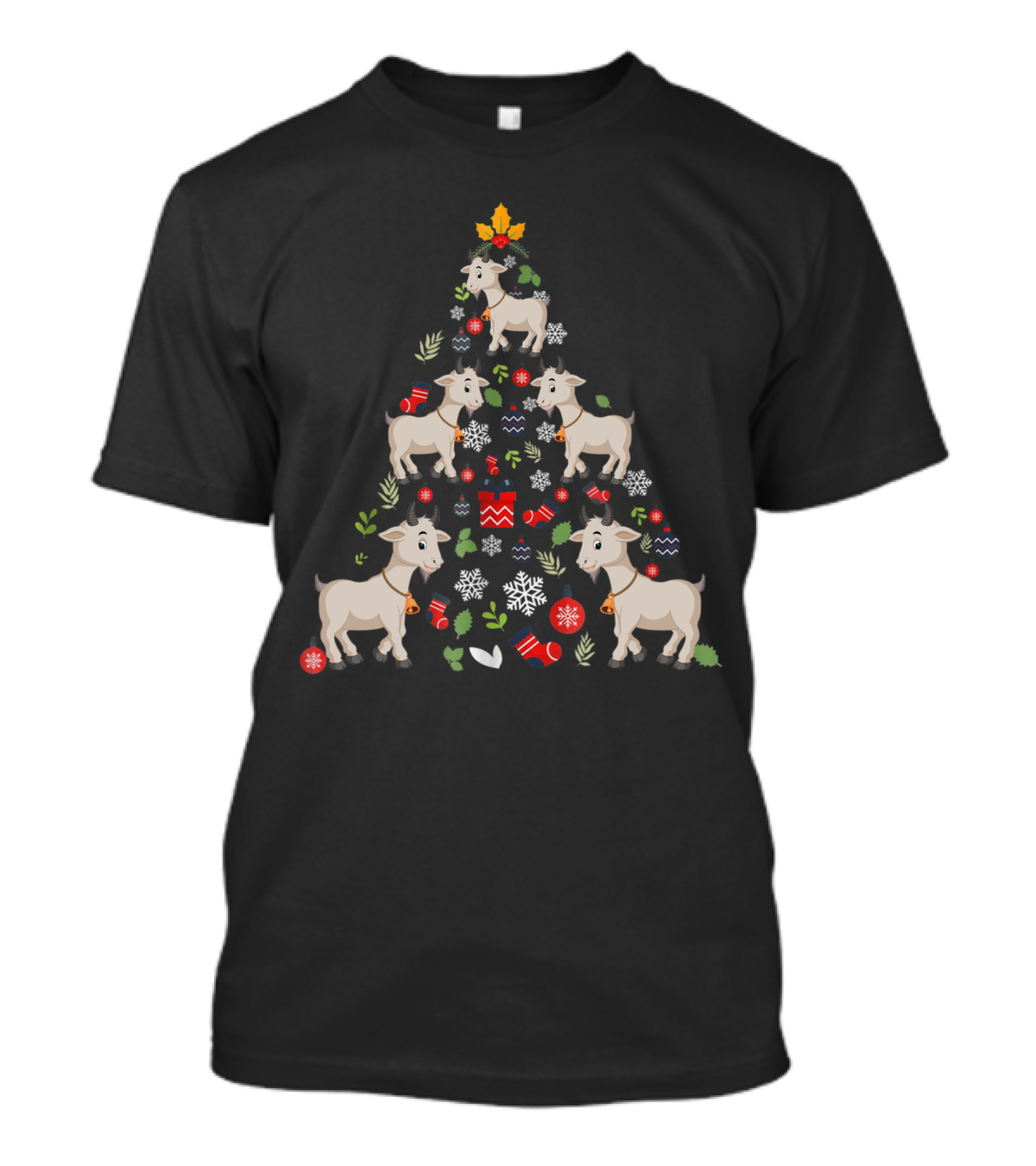 Goat Ornament Decor Christmas Tree With Snowflakes And Candy T-Shirt