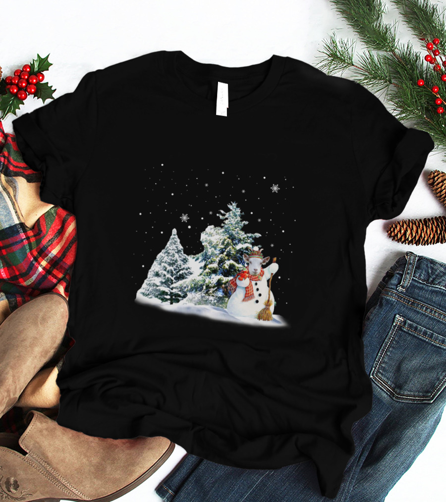 Goat Snowman Merry Winter Wonderland Scene T-Shirt