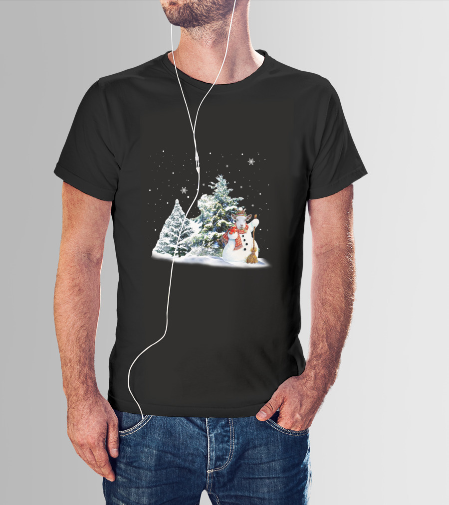 Goat Snowman Merry Winter Wonderland Scene T-Shirt