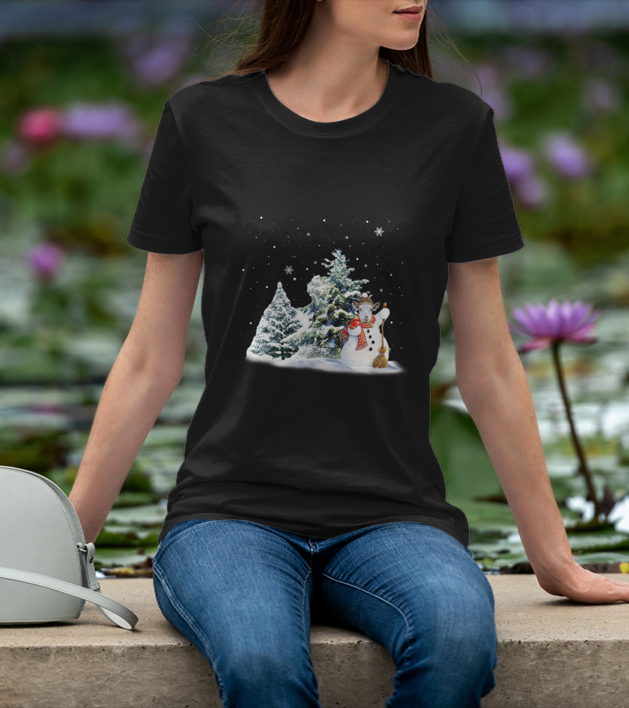 Goat Snowman Merry Winter Wonderland Scene T-Shirt