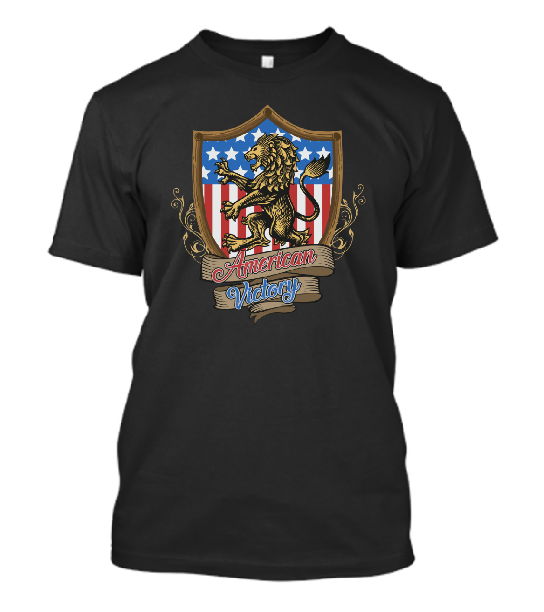 American Victory Lion Shield Stars Stripes Banner T-Shirt