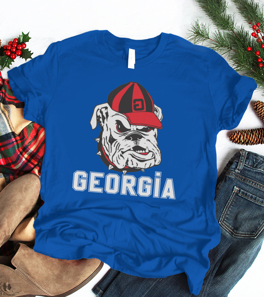 Georgia Bulldogs Vintage Red And Black Cap Bulldog T-Shirt