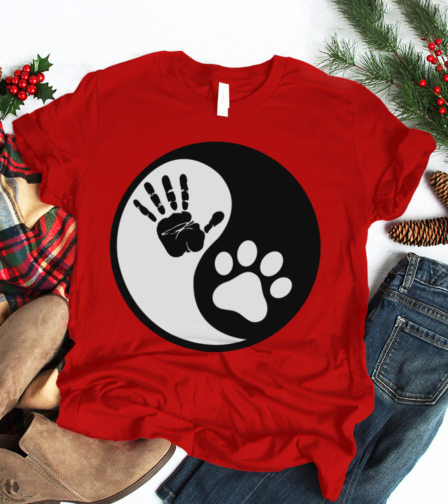Yin Yang Hand Paw Print Best Dog Harmony T-Shirt