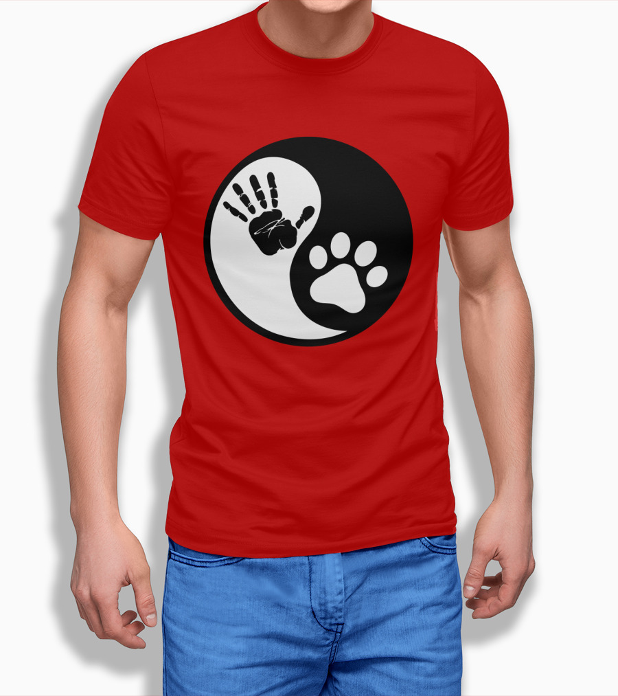 Yin Yang Hand Paw Print Best Dog Harmony T-Shirt