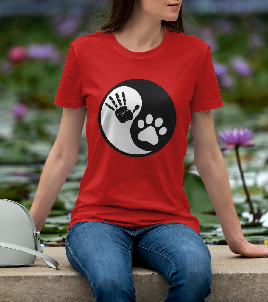 Yin Yang Hand Paw Print Best Dog Harmony T-Shirt