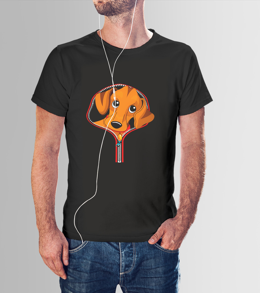 Dachshund Zipper Dog Peeking Out T-Shirt