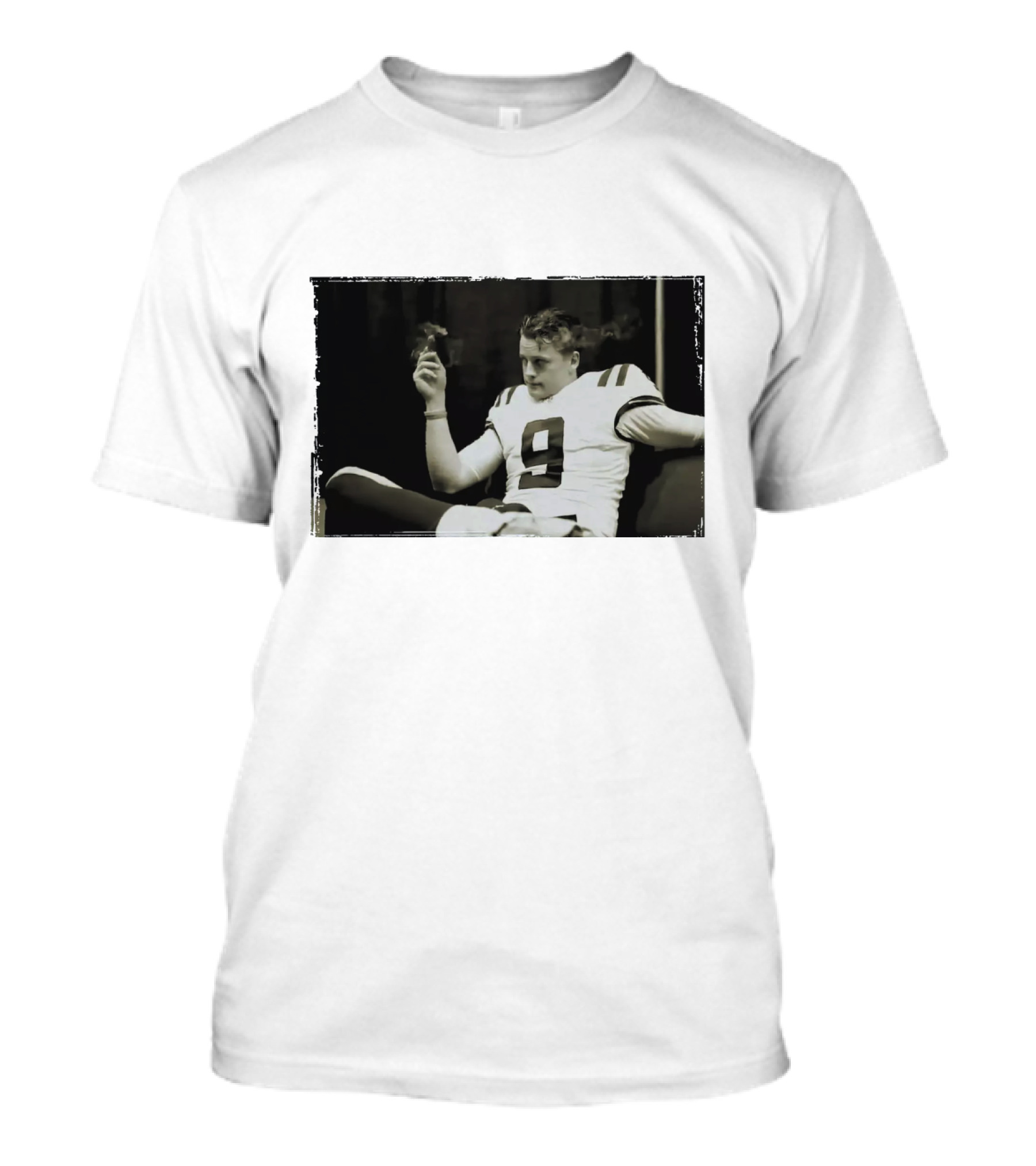 Smoking Joe Burrow Cigar Relaxing In Football Jersey Number 9 T-Shirt