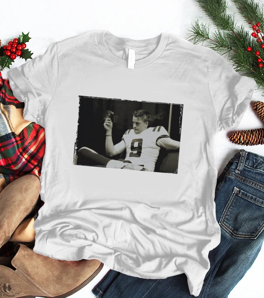 Smoking Joe Burrow Cigar Relaxing In Football Jersey Number 9 T-Shirt