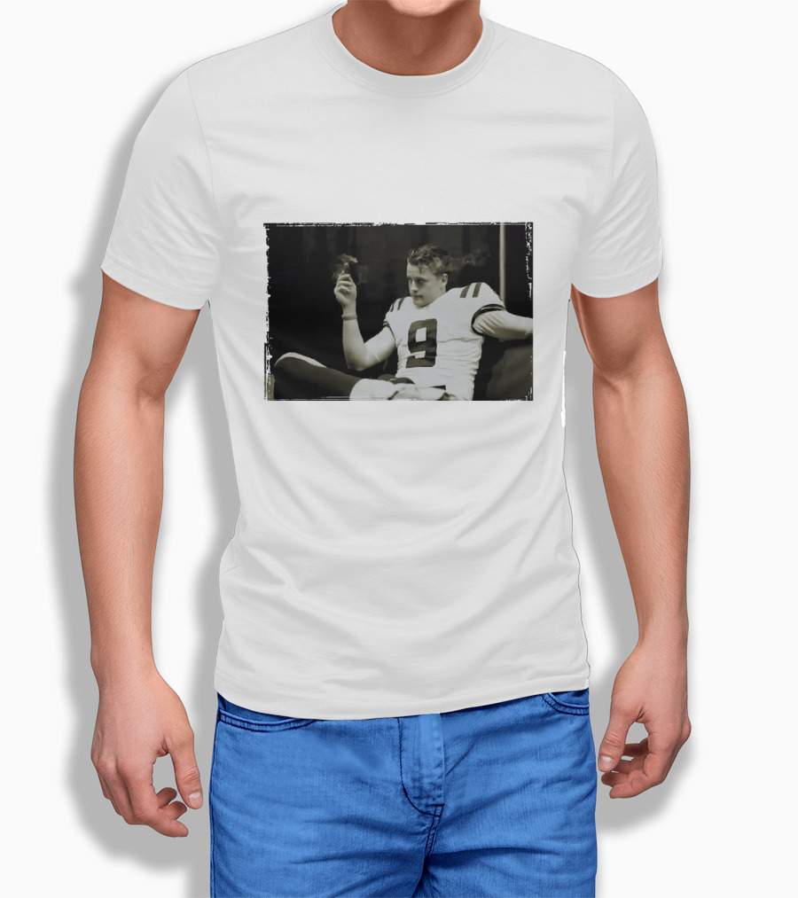 Smoking Joe Burrow Cigar Relaxing in Football Jersey Number 9 T-Shirt