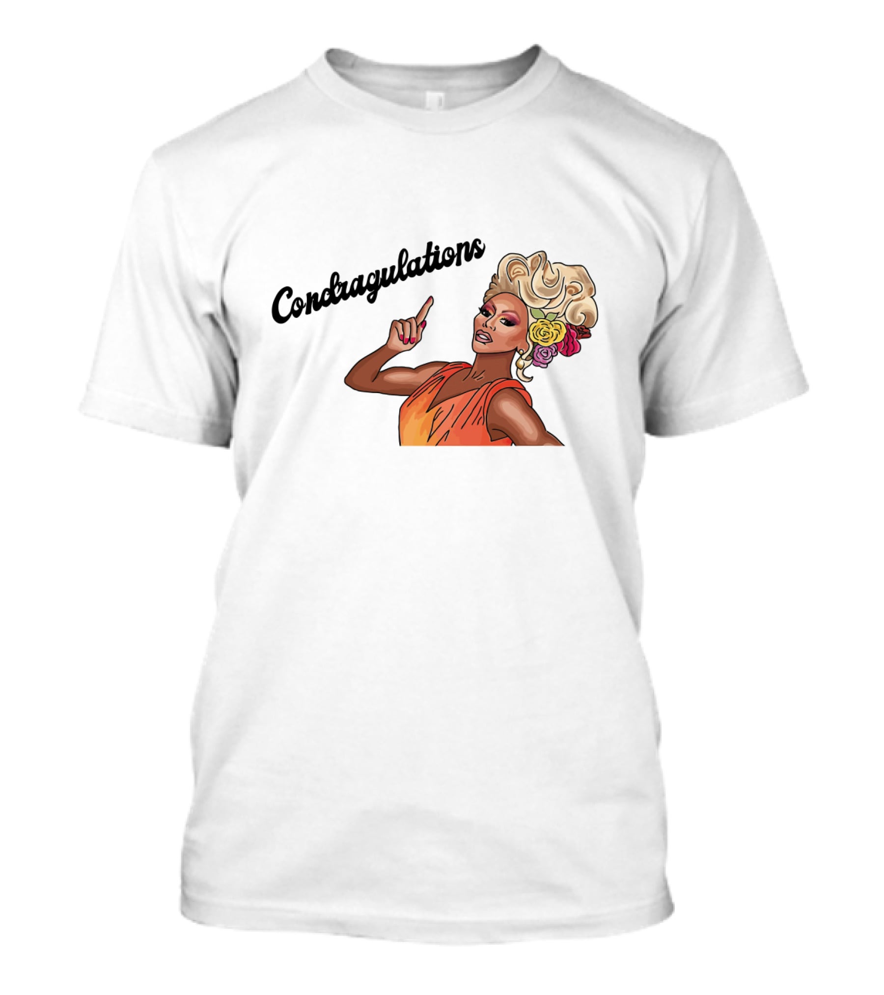 Condragulations Drag Queen Illustration With Flowers And Orange Dress T-Shirt