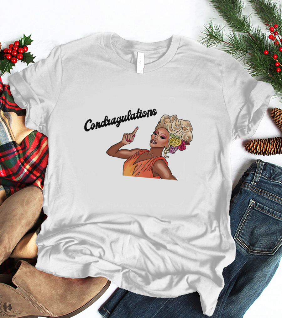 Condragulations Drag Queen Illustration With Flowers And Orange Dress T-Shirt