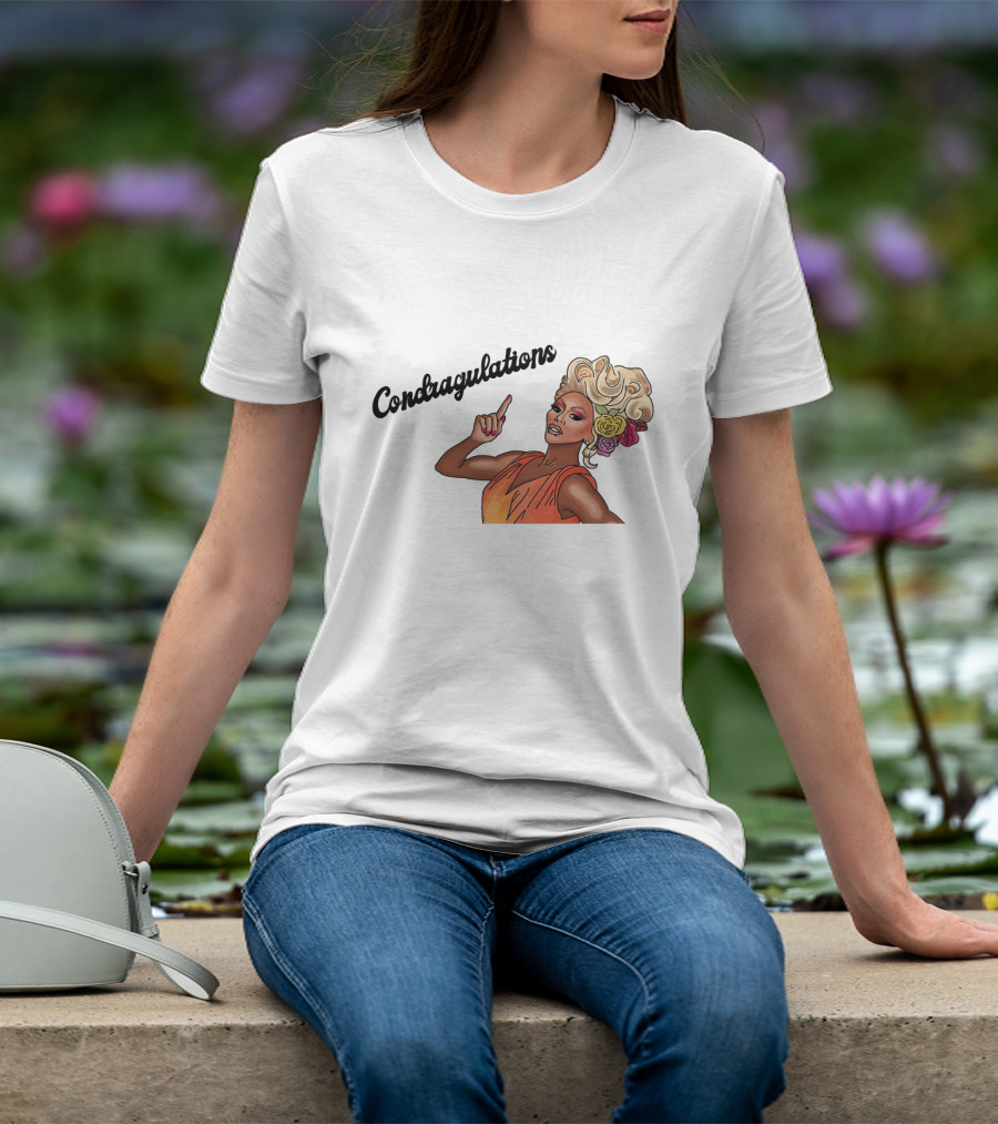 Condragulations Drag Queen Illustration With Flowers And Orange Dress T-Shirt