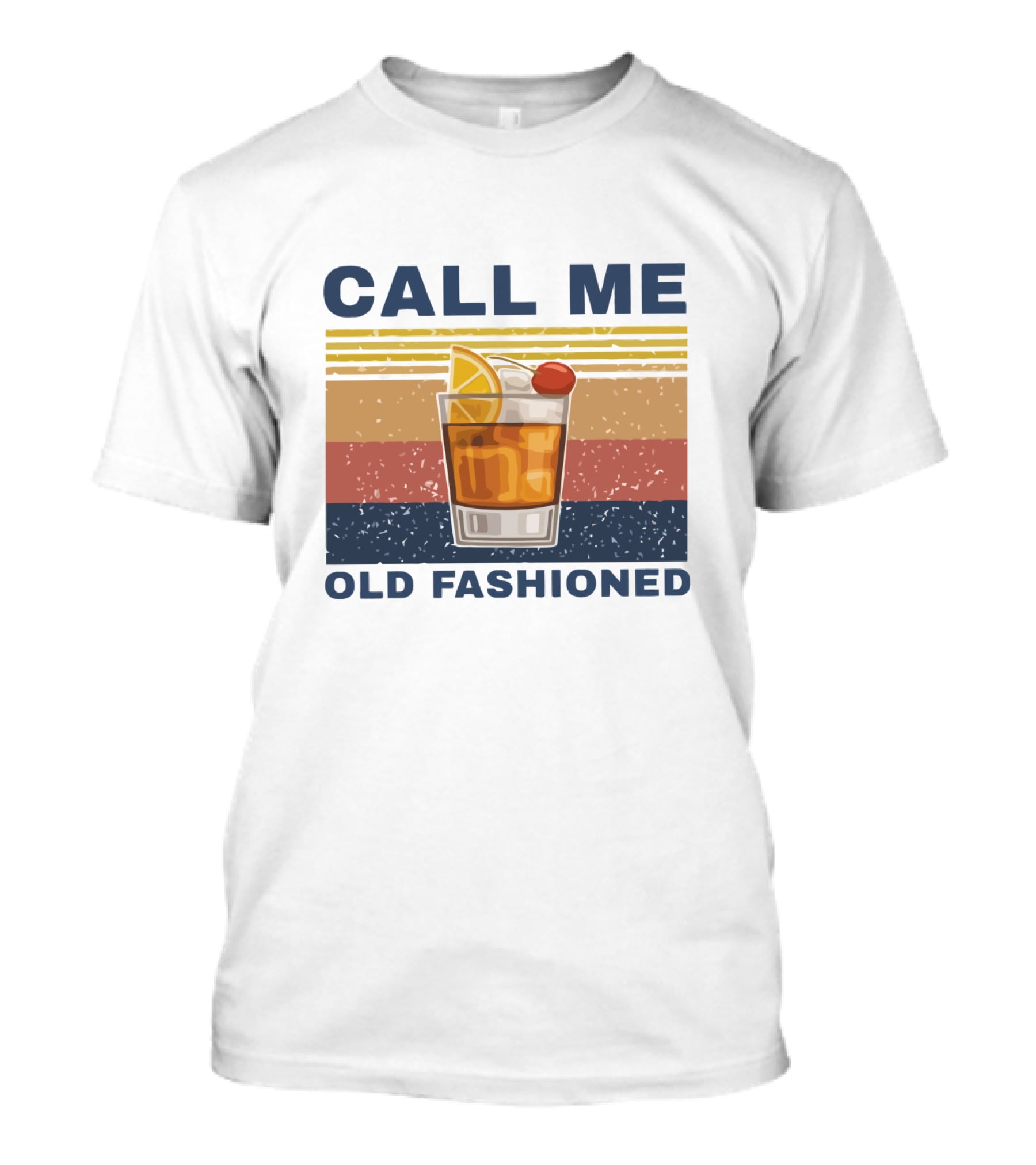Call Me Old Fashioned Whiskey Cocktail Retro Stripes T-Shirt