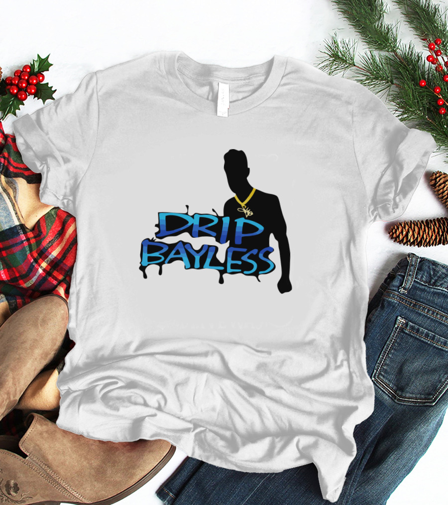 Drip Bayless Silhouette With Gold Chain And Blue Graffiti Text T-Shirt