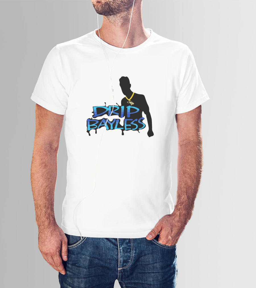 Drip Bayless Silhouette With Gold Chain And Blue Graffiti Text T-Shirt