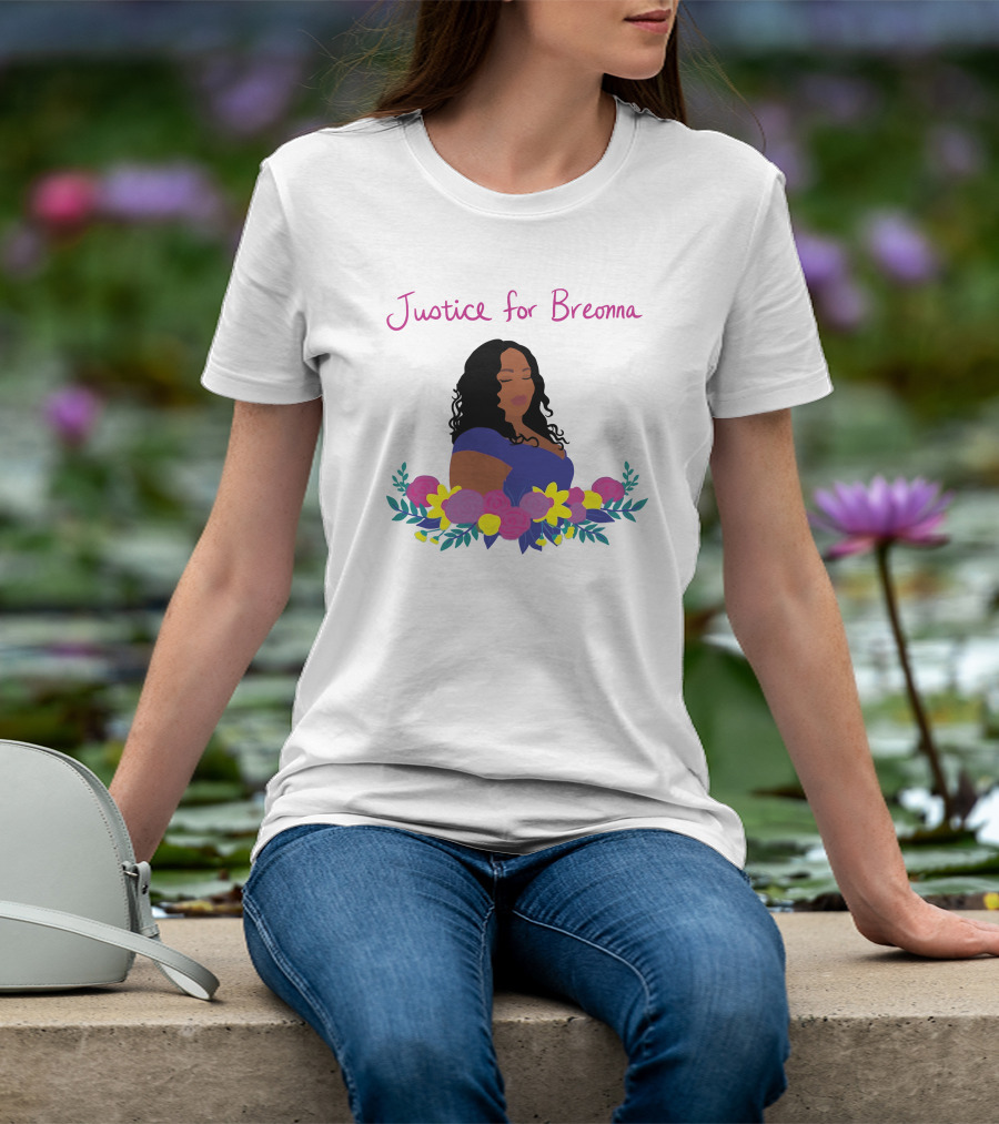 Justice For Breonna Floral Illustration With Woman In Blue Dress T-Shirt