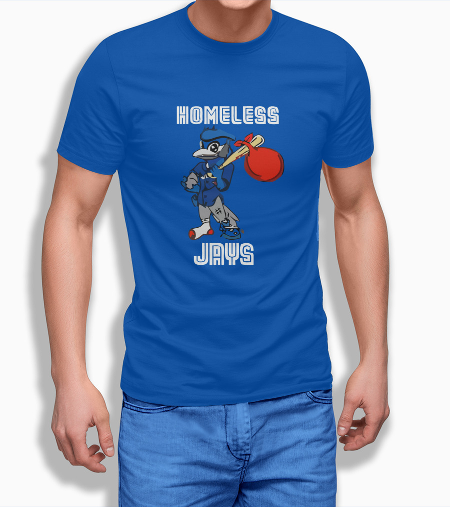 HOMELESS JAYS BLUE CHARACTER HOLDING BAG T-Shirt