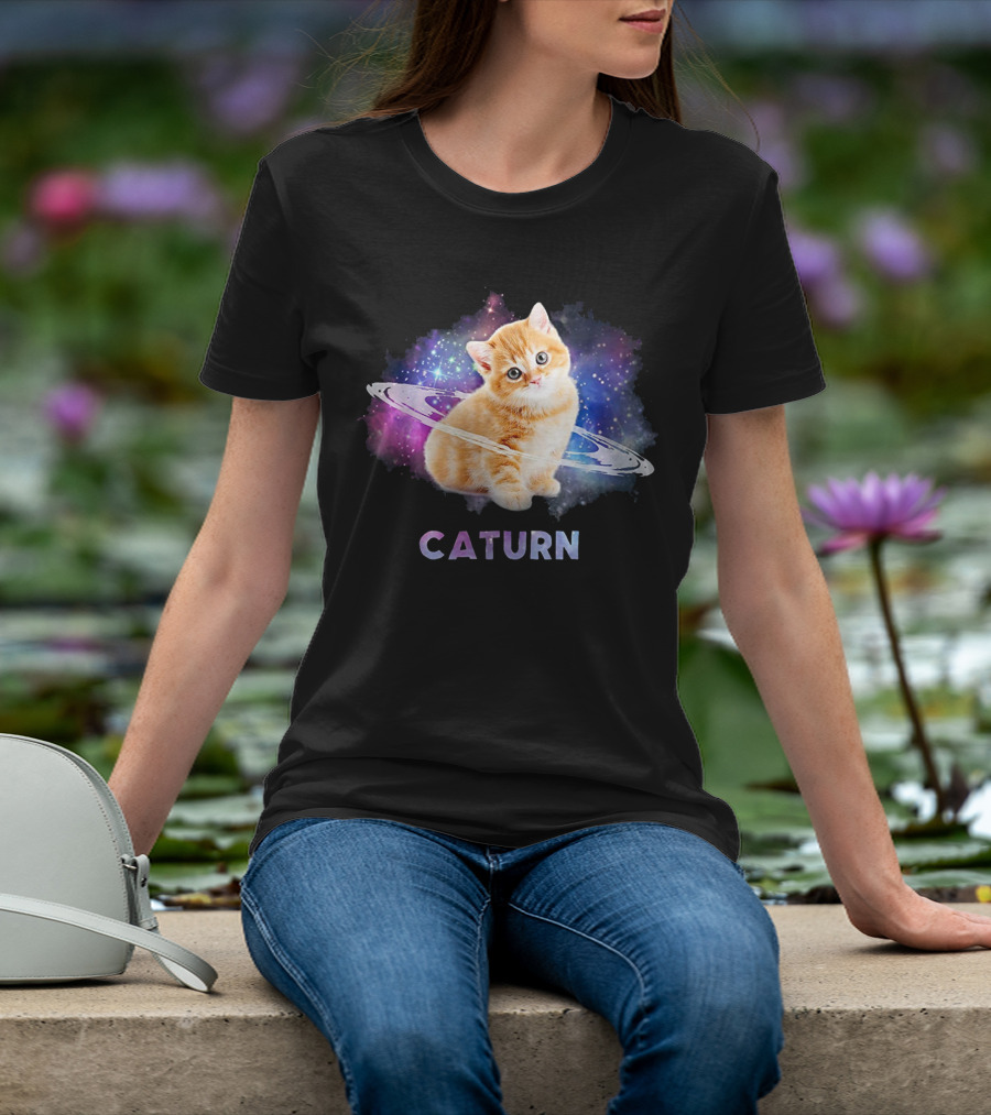 Cat In Space Caturn Saturn Randball Kitten In Cosmic Rings T-Shirt