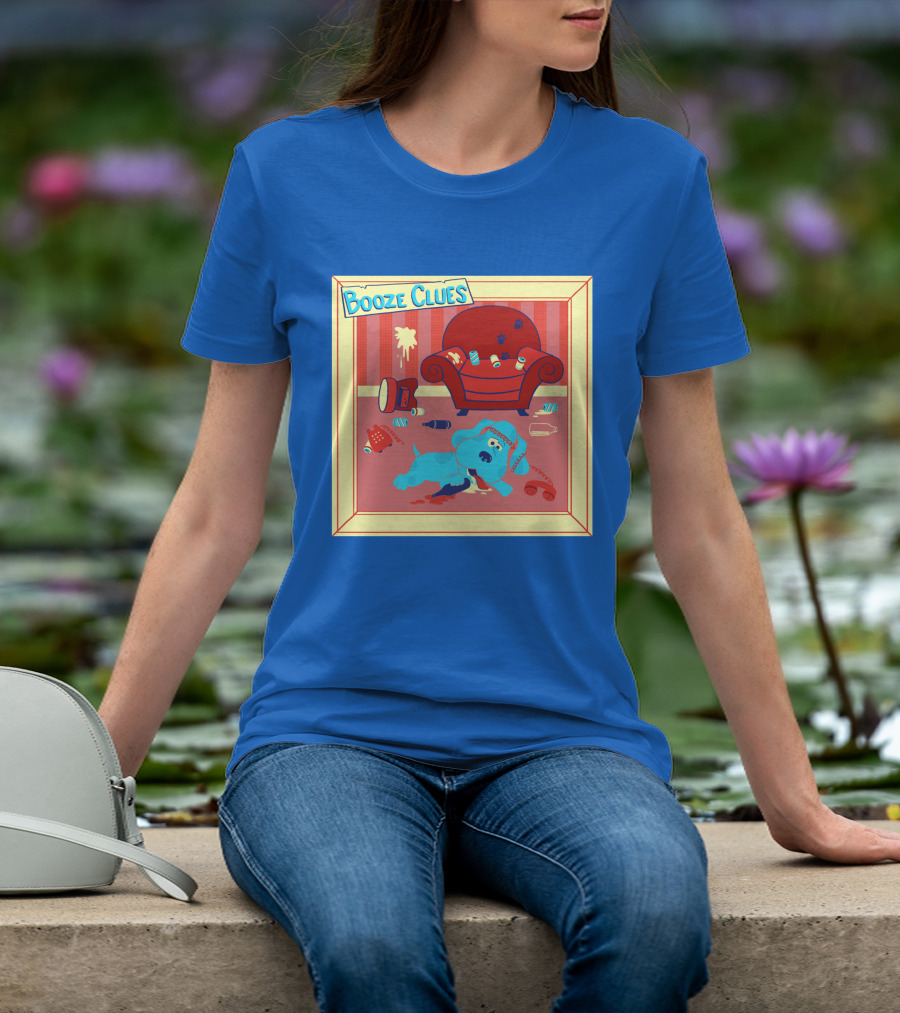 Booze Clues Blue Dog Party Mess With Cans And Couch T-Shirt