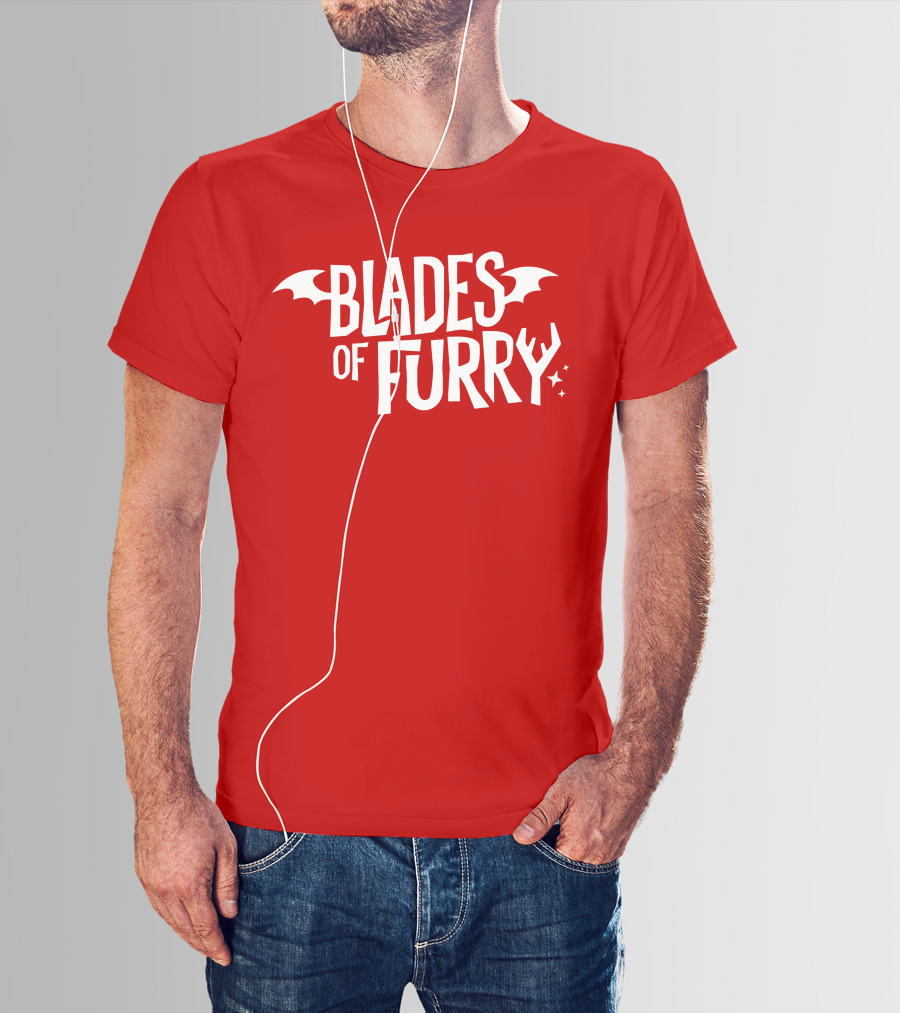 Blades Of Furry Text With Bat Wings And Stars T-Shirt