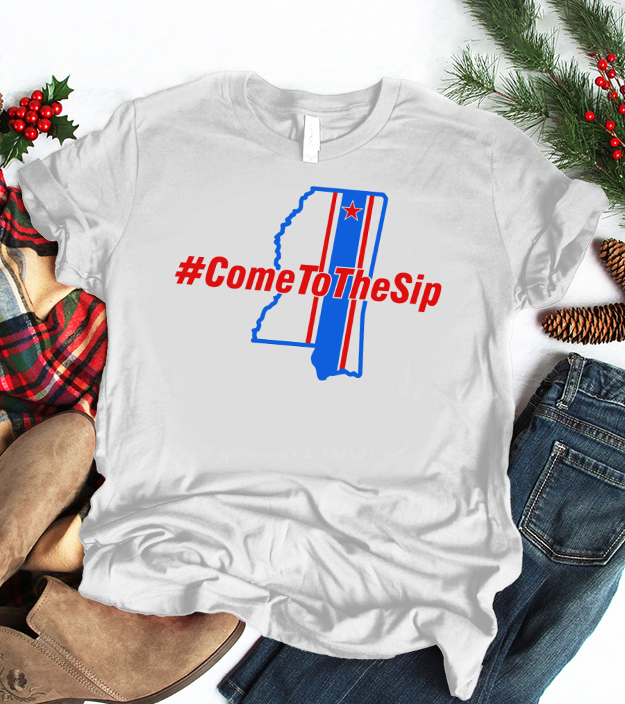 ComeToTheSip Mississippi Map Blue Red Star T-Shirt