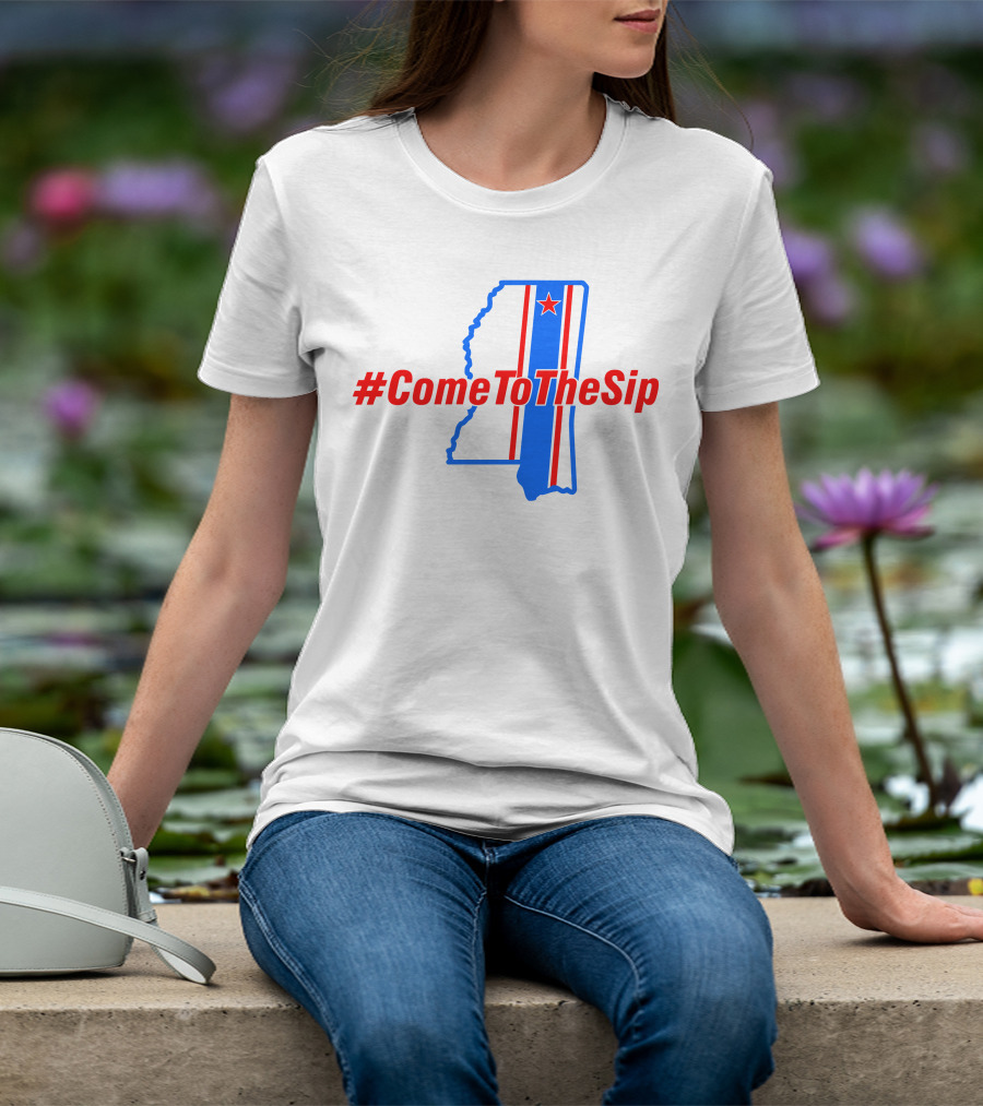 ComeToTheSip Mississippi Map Blue Red Star T-Shirt