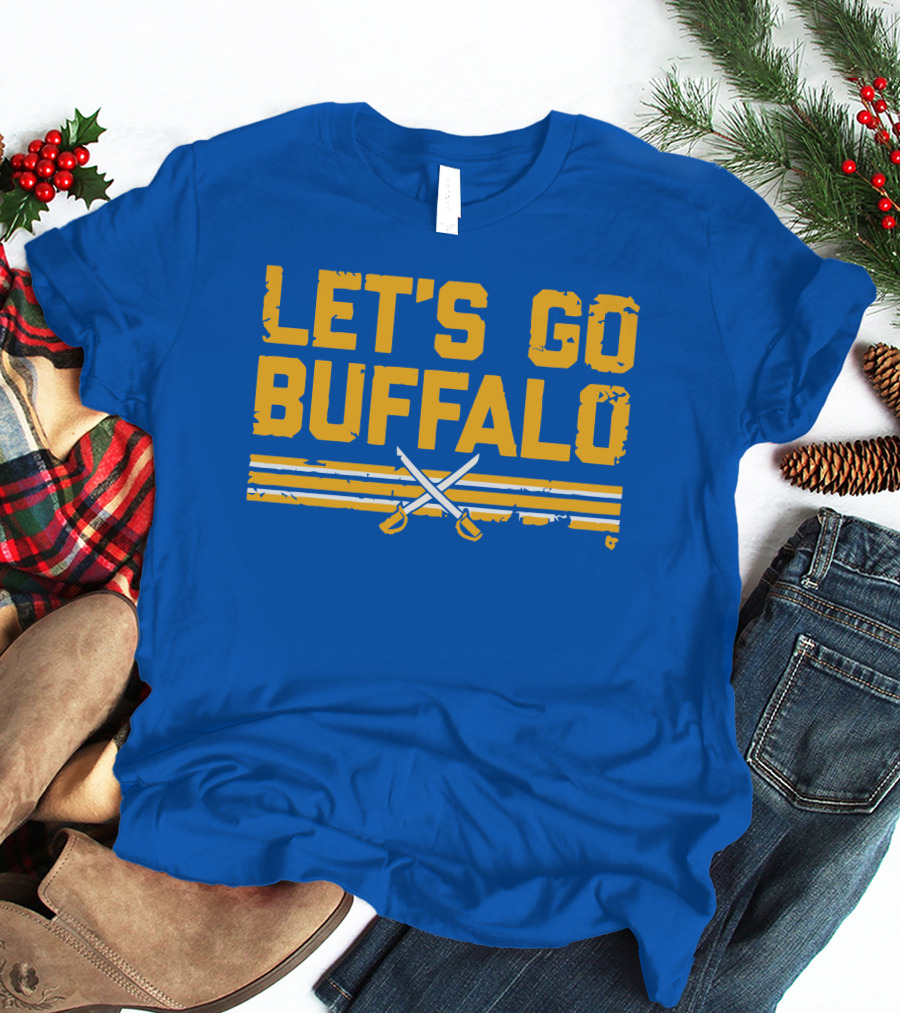 Let's Go Buffalo Hockey Crossed Sabres Blue And Gold T-Shirt