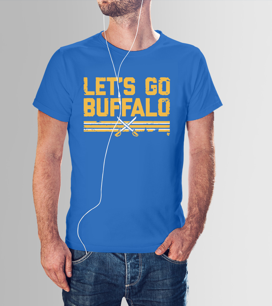 Let's Go Buffalo Hockey Crossed Sabres Blue And Gold T-Shirt