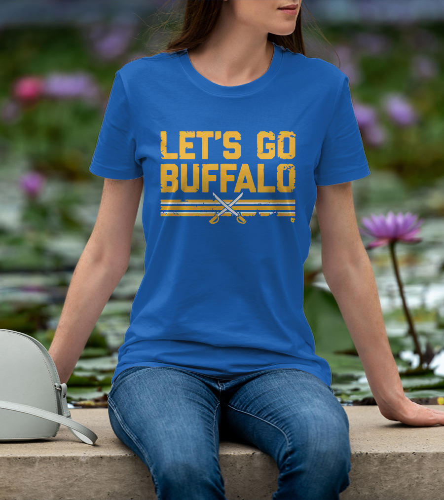Let's Go Buffalo Hockey Crossed Sabres Blue And Gold T-Shirt