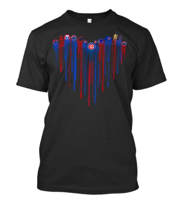 Chicago Cubs Heart Dripping Logos And Mascot T-Shirt