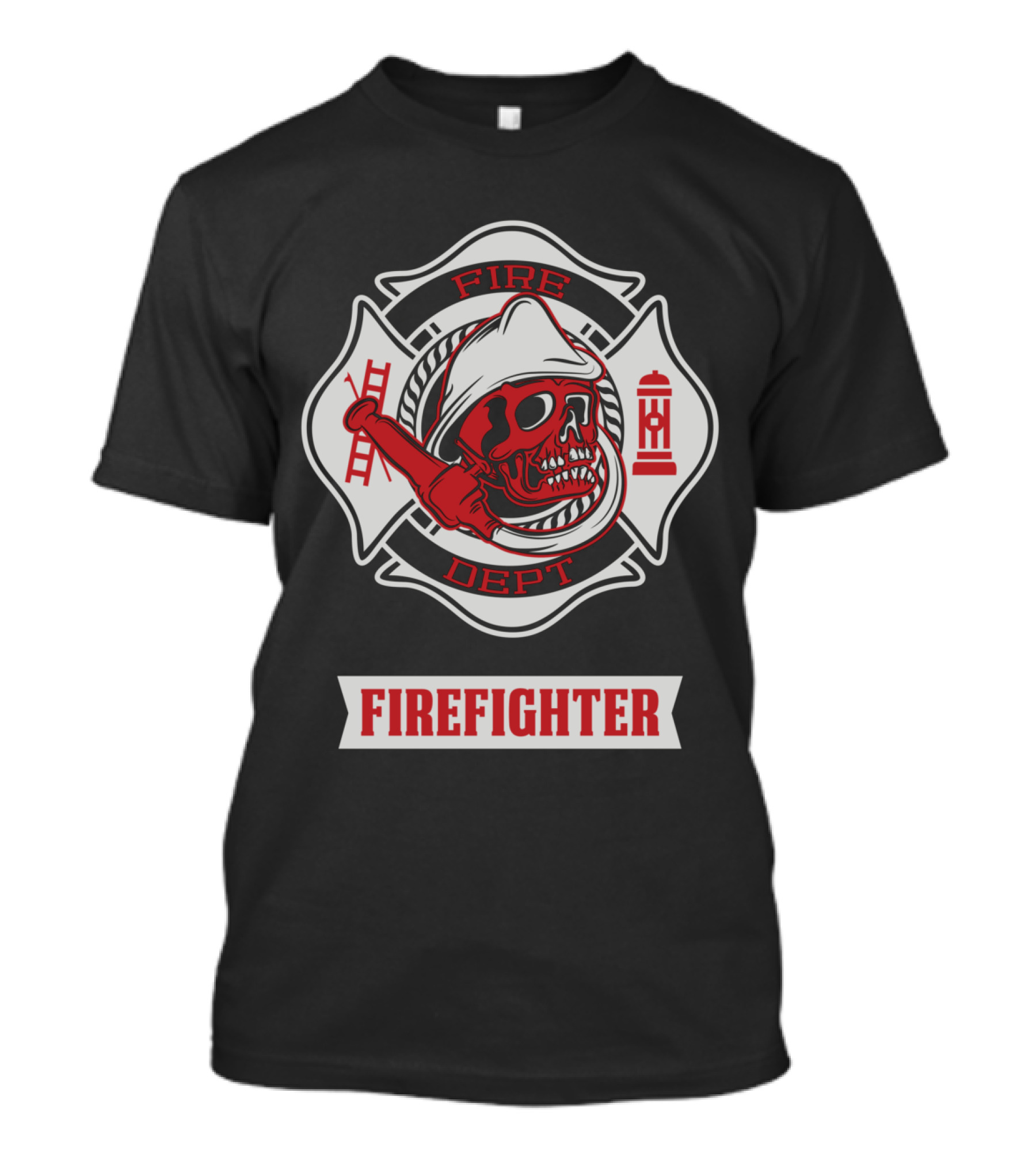 Firefighter Skull Fire Dept Maltese Cross T-Shirt